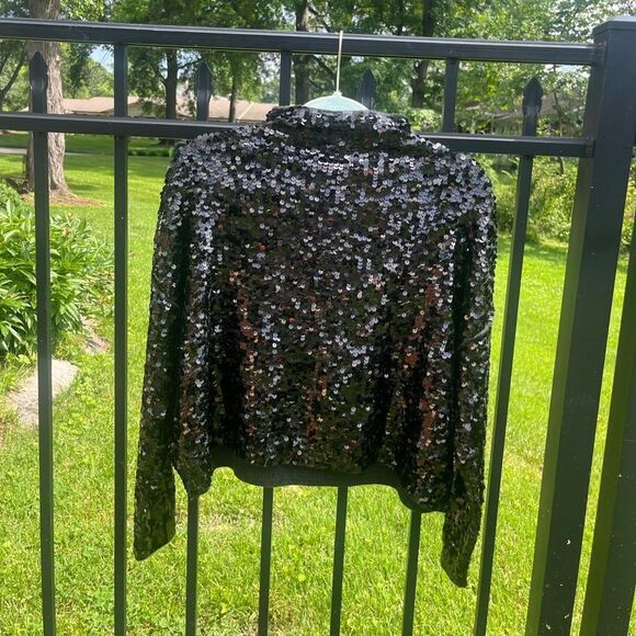 Anthropologie The Alani Cashmere Mock-Neck Sweater by Pilcro Sequin Edition NWT - Picture 10 of 13